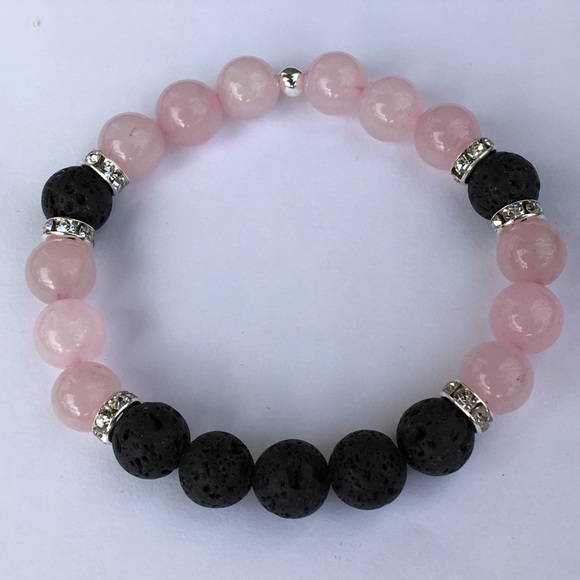 PeaceFrog Jewelry - Pink Rose Quartz Black Lava Rock Diffuser Bracelet